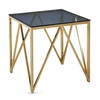 alaro glass end table in smoked blue grey with gold frame