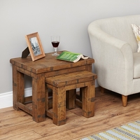 Alena Wooden Nest of Tables In Rough Sawn Oak
