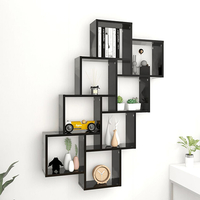 Alexey Wooden Cube Design Wall Shelf In Black