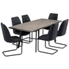 amalki extending wooden dining table with 6 revila grey chairs