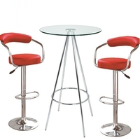 Amber Clear Glass Bar Table With 2 Zenith Red Bar Stools