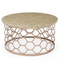 Andria Coffee Table Round In Marble Effect Top And Rose Gold