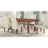 areli acacia wood extending dining set with 4 cream sika chairs