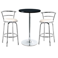Ares Black Bar Table With 2 Revolving Off White Stools