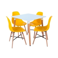 Arturo Bistro Table Square In White With 4 Yellow Chairs