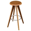 Bramby Bar Stool Round In Walnut Veneer With Chrome Foot Rest