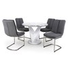 Brezza Round Marble Effect Dining Table With 4 Dark Grey Chairs