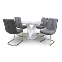 Brezza Round Marble Effect Dining Table With 4 Light Grey Chairs