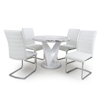 Brezza Round Marble Effect Dining Table With 4 White Chairs