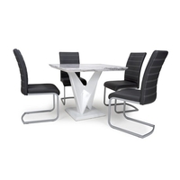 Brezza Square Marble Effect Dining Table With 4 Black Chairs