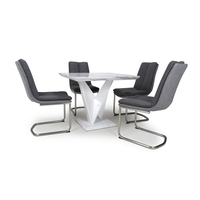 Brezza Square Marble Effect Dining Table With 4 Dark Grey Chairs