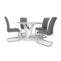 Brezza Square Marble Effect Dining Table With 4 Grey Chairs