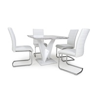 Brezza Square Marble Effect Dining Table With 4 White Chairs