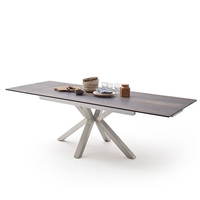 Brooky Glass Extendable Dining Table In Barique Wood Steel Frame
