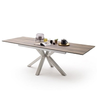 Brooky Glass Extendable Dining Table In Natural Wood Steel Frame