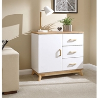 Calila Small Sideboard In White With 3 Drawers And 1 Door
