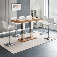 caprice large oak effect bar table with 6 candid white stools