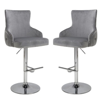 Carakas Grey Velvet Bar Stools With Chrome Base In A Pair