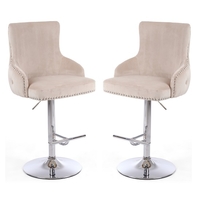 Carakas Mink Velvet Bar Stools With Chrome Base In A Pair