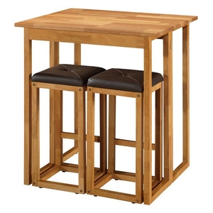 Caspian Wooden Extending Bistro Table With 2 Stools In Brown PU