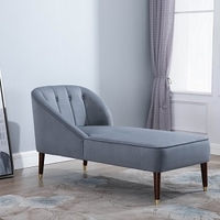 Cassia Fabric Chaise Longue In Grey With Wooden Legs