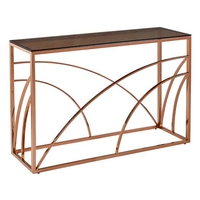 cassis glass console table in smoked brown with rose gold frame
