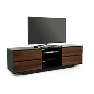 Century Wide Glass Top LCD TV Stand In Walnut And Gloss Black