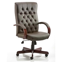 chesterfield leather office chair in brown with arms