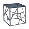 chios glass end table in smoked blue grey with titanium frame