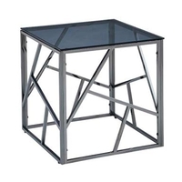 chios glass end table in smoked blue grey with titanium frame