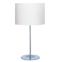 chrome round base table lamp with white fabric shade