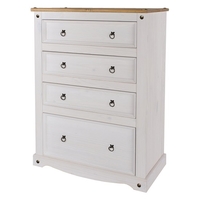 Corina Tall Chest Of Drawers In White Washed Wax Finish