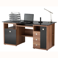 Dallas Computer Work Station In Walnut With Black Glass Top