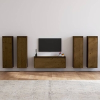 danail solid pinewood entertainment unit in honey brown