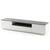 Denzel LCD TV Stand In White Matt With Grey Glass Top And 2 Door