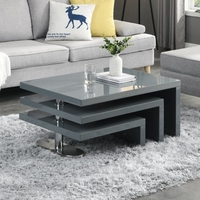 design rotating high gloss coffee table with 3 tops in grey