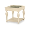 Devon Wooden End Table In Bone With Clear Glass Inset Top