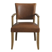 Epping PU Leather Arm Chair In Tan Brown With Wooden Frame