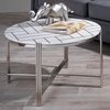 Farah Marble Coffee Table Round In White With Nickel Finish
