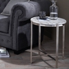 Farah Marble Side Table Round In White With Nickel Finish