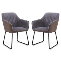 Ferrante Chennile Fabric Dining Chair In Grey Finish In A Pair