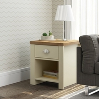 Fiona Wooden Lamp Table Square In Cream And Oak With 1 Drawer