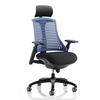 flex task headrest office chair in black frame with blue back