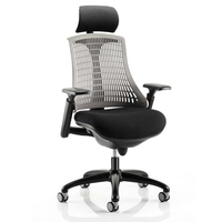 flex task headrest office chair in black frame with grey back