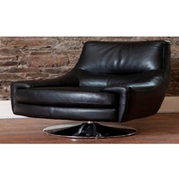 Florentina Swivel Sofa Chair In Black Leather With Chrome Base