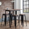 Gael Wooden Bar Table In Mocha Elm With 4 Backless Bar Stools