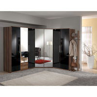 Gastineau Wardrobe In Walnut And Black Gloss With Mirror Doors