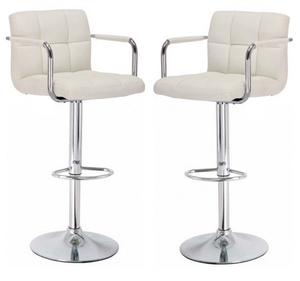 Glenn Bar Stools In Cream Faux Leather in A Pair