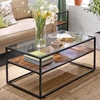 Gulf Clear Glass Top Wooden Coffee Table In Rustic Brown