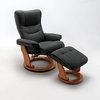 Gumala Recliner Leather Armchair In Black With Footstool